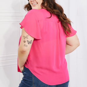 Sew In Love Just For You Full Size Short Ruffled sleeve length Top in Hot Pink-Pimamour