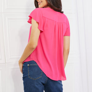 Sew In Love Just For You Full Size Short Ruffled sleeve length Top in Hot Pink-Pimamour