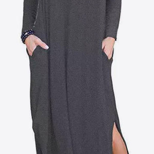 Split Long Sleeve V-Neck Maxi Dress-Pimamour