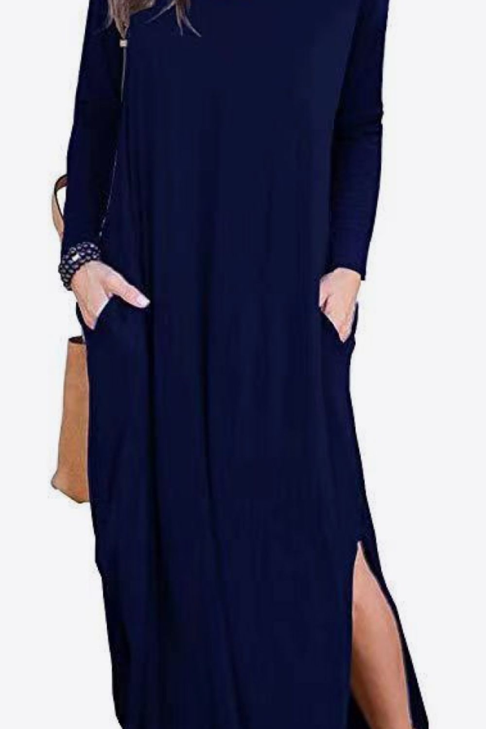 Split Long Sleeve V-Neck Maxi Dress-Pimamour