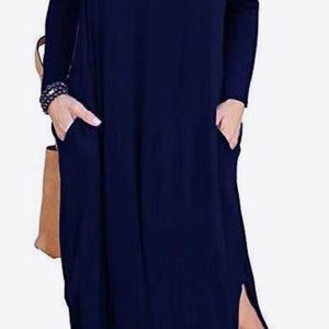 Split Long Sleeve V-Neck Maxi Dress-Pimamour