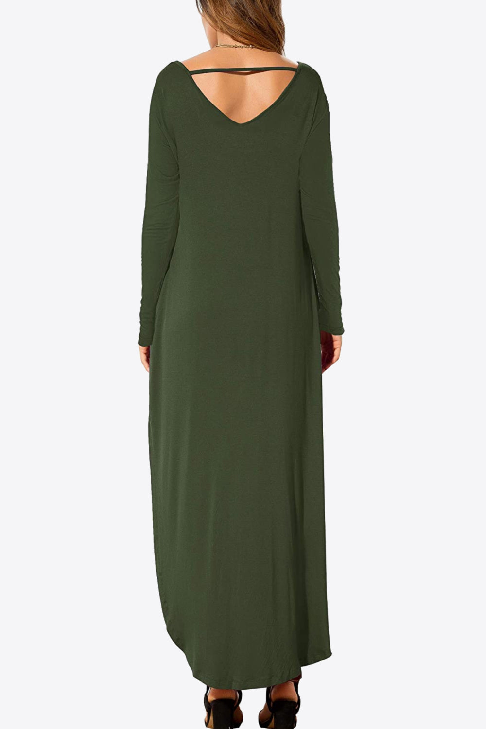 Split Long Sleeve V-Neck Maxi Dress-Pimamour