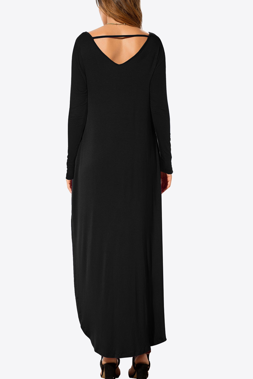 Split Long Sleeve V-Neck Maxi Dress-Pimamour