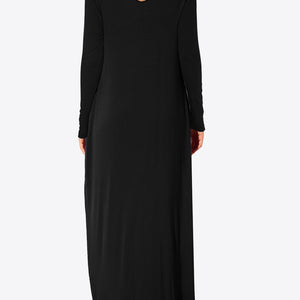 Split Long Sleeve V-Neck Maxi Dress-Pimamour