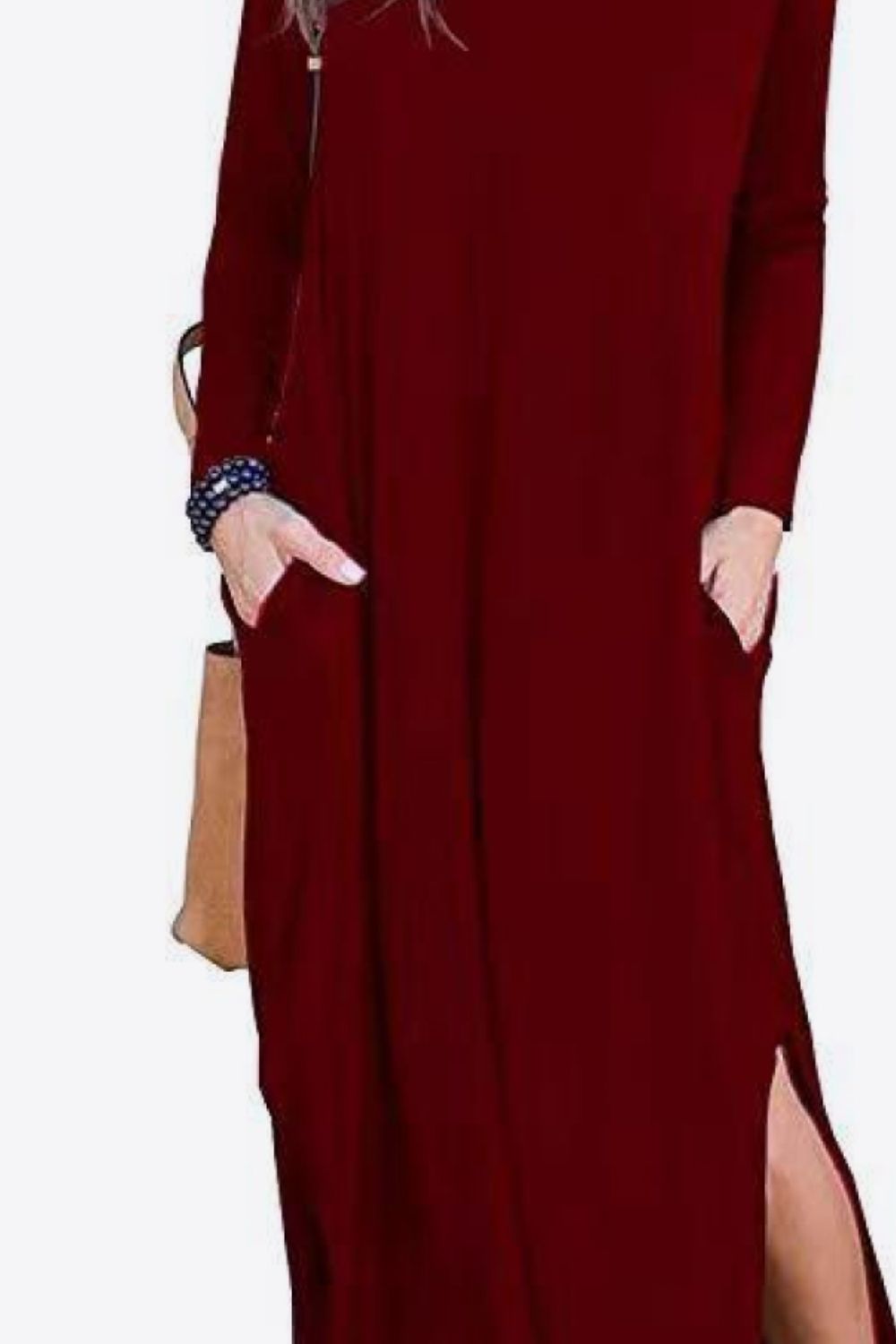 Split Long Sleeve V-Neck Maxi Dress-Pimamour