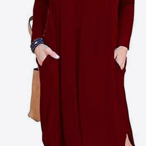 Split Long Sleeve V-Neck Maxi Dress-Pimamour