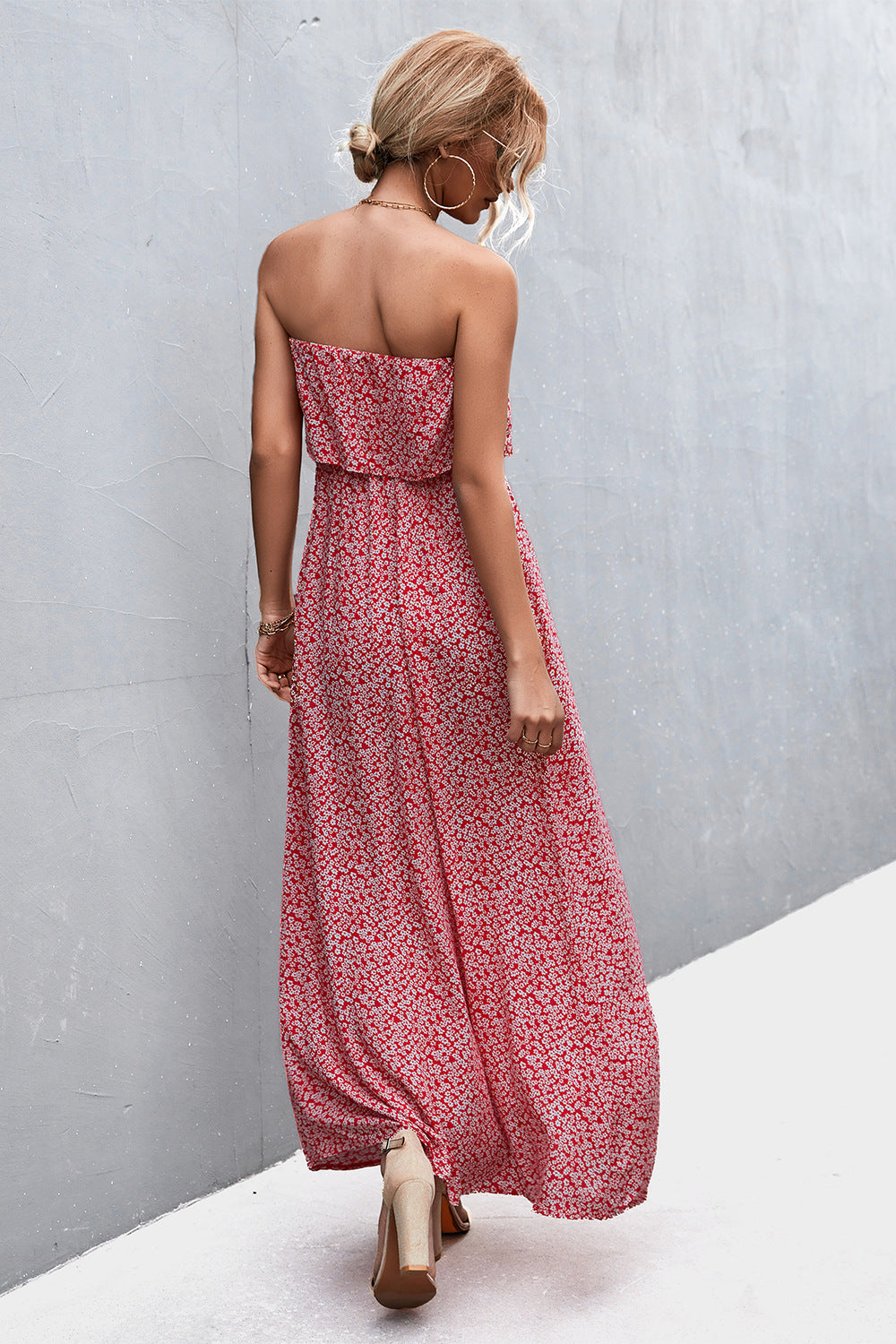 Strapless Split Maxi Dress-Pimamour