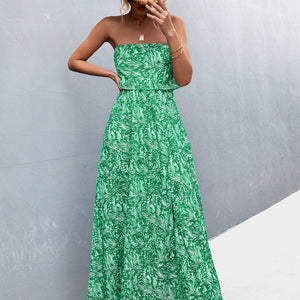 Strapless Split Maxi Dress-Pimamour