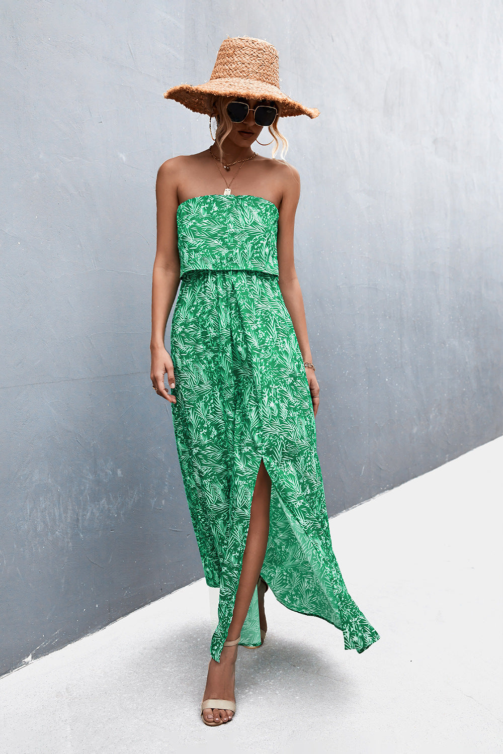 Strapless Split Maxi Dress-Pimamour