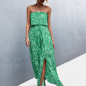 Strapless Split Maxi Dress-Pimamour