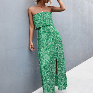 Strapless Split Maxi Dress-Pimamour