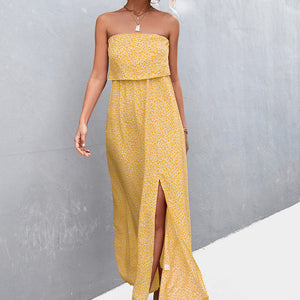 Strapless Split Maxi Dress-Pimamour