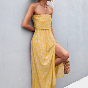 Strapless Split Maxi Dress-Pimamour