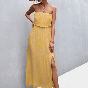 Strapless Split Maxi Dress-Pimamour