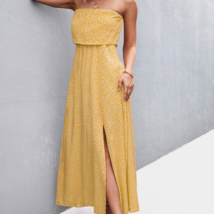 Strapless Split Maxi Dress-Pimamour