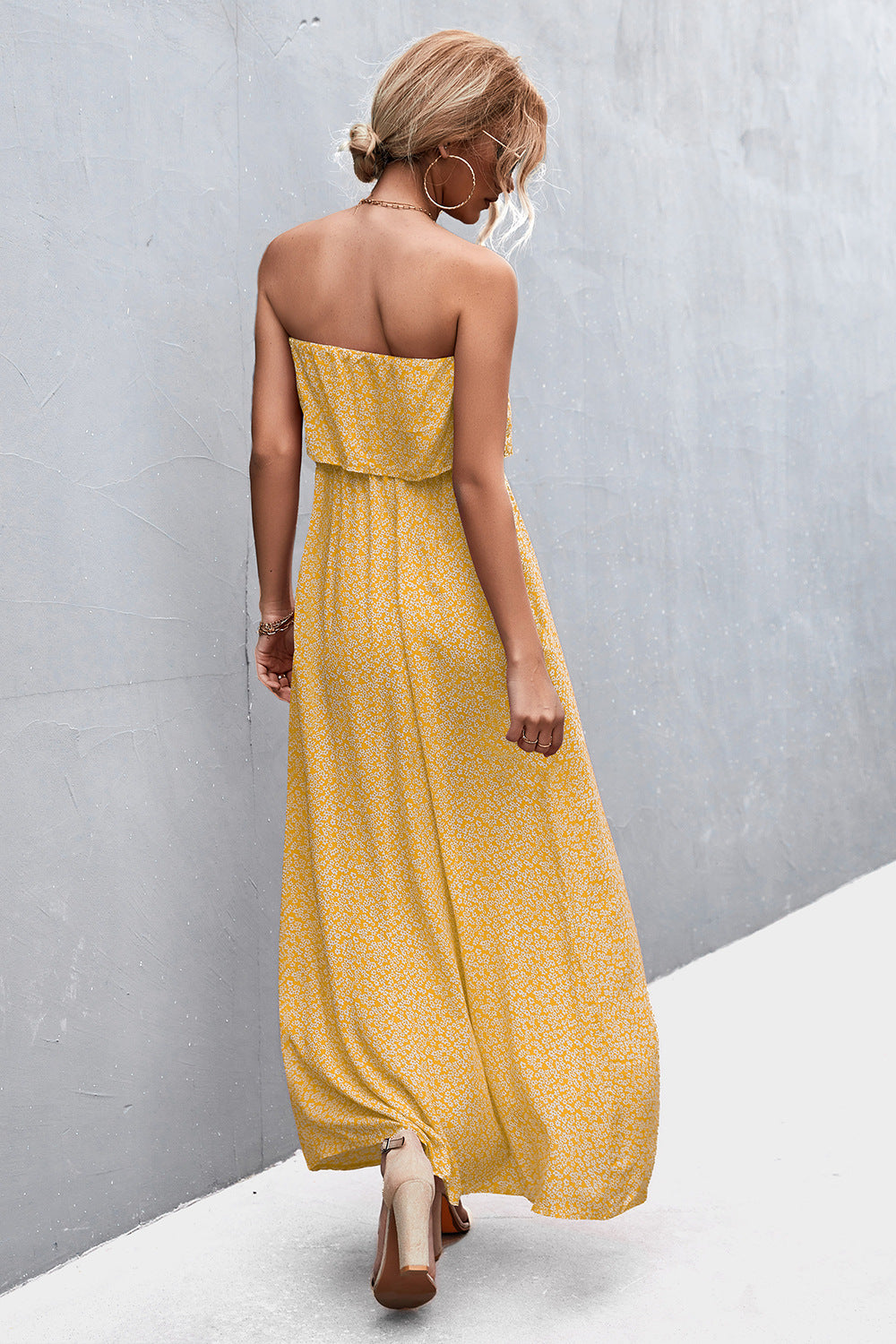 Strapless Split Maxi Dress-Pimamour