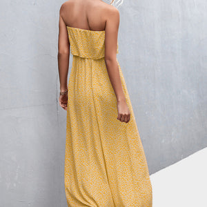 Strapless Split Maxi Dress-Pimamour