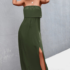 Strapless Split Maxi Dress-Pimamour