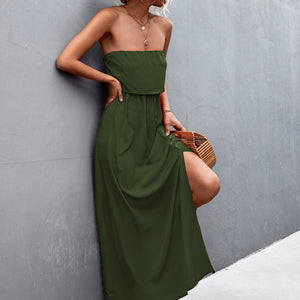 Strapless Split Maxi Dress-Pimamour