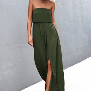 Strapless Split Maxi Dress-Pimamour