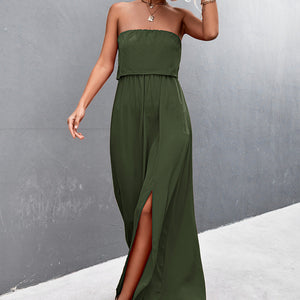 Strapless Split Maxi Dress-Pimamour