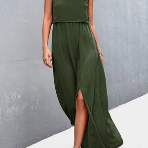 Strapless Split Maxi Dress-Pimamour