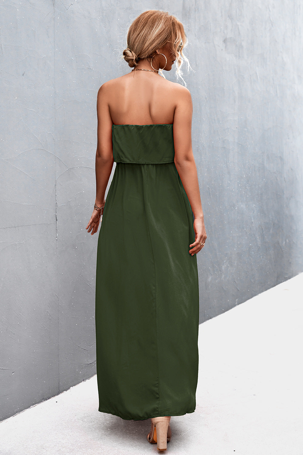 Strapless Split Maxi Dress-Pimamour