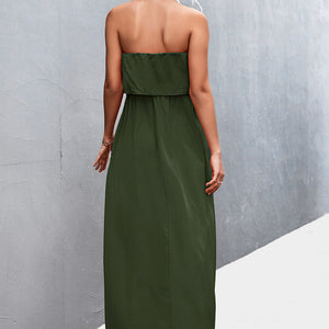 Strapless Split Maxi Dress-Pimamour