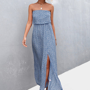 Strapless Split Maxi Dress-Pimamour