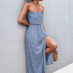 Strapless Split Maxi Dress-Pimamour