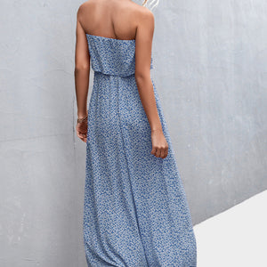 Strapless Split Maxi Dress-Pimamour