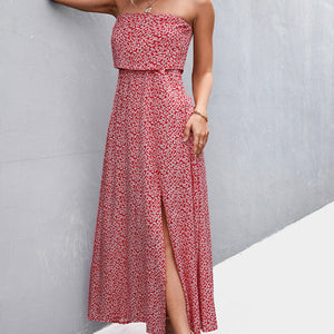 Strapless Split Maxi Dress-Pimamour