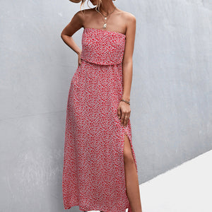 Strapless Split Maxi Dress-Pimamour