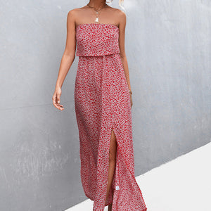 Strapless Split Maxi Dress-Pimamour