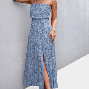 Strapless Split Maxi Dress-Pimamour