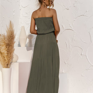 Strapless Tie Waist Tiered Maxi Dress-Pimamour