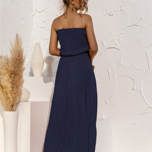 Strapless Tie Waist Tiered Maxi Dress-Pimamour