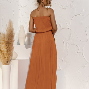 Strapless Tie Waist Tiered Maxi Dress-Pimamour