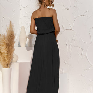 Strapless Tie Waist Tiered Maxi Dress-Pimamour