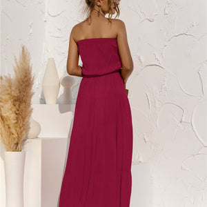 Strapless Tie Waist Tiered Maxi Dress-Pimamour