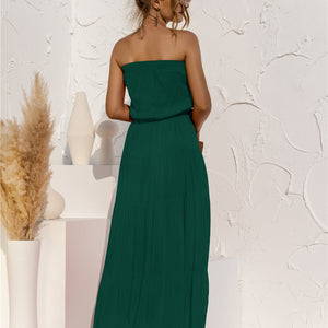 Strapless Tie Waist Tiered Maxi Dress-Pimamour