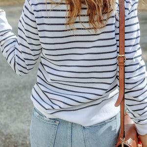 Striped Long Sleeve Round Neck Top-Pimamour