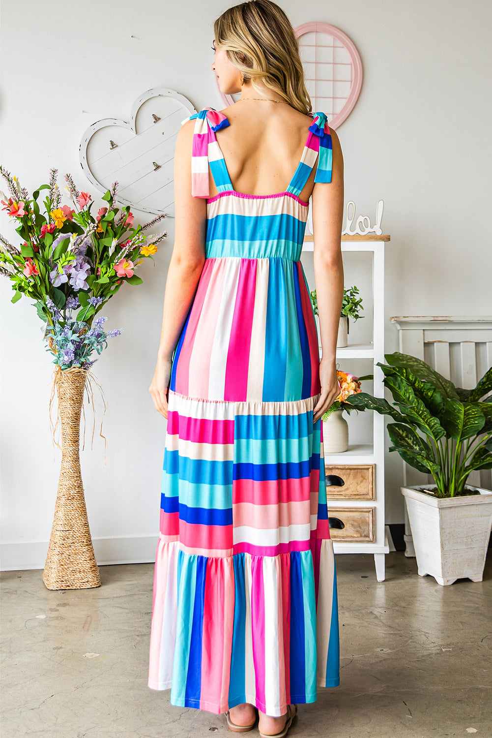 Striped Sleeveless Maxi Dress-Pimamour