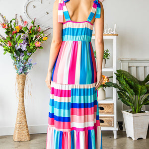 Striped Sleeveless Maxi Dress-Pimamour