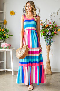 Striped Sleeveless Maxi Dress-Pimamour