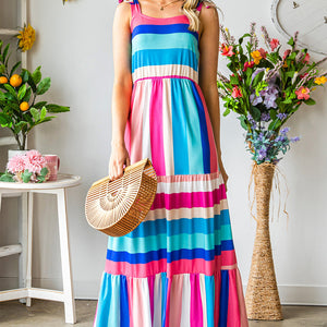 Striped Sleeveless Maxi Dress-Pimamour