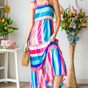 Striped Sleeveless Maxi Dress-Pimamour