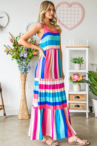 Striped Sleeveless Maxi Dress-Pimamour