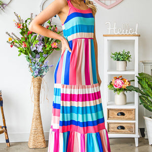 Striped Sleeveless Maxi Dress-Pimamour