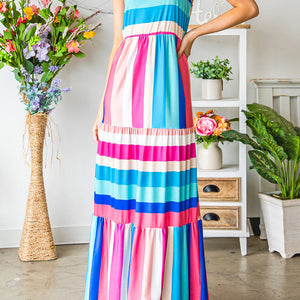 Striped Sleeveless Maxi Dress-Pimamour